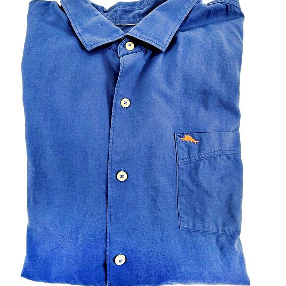 Tommy Bahama Cotton/Silk Blend Blue Orange Long Sleeve Button Down XL - Picture 1 of 4